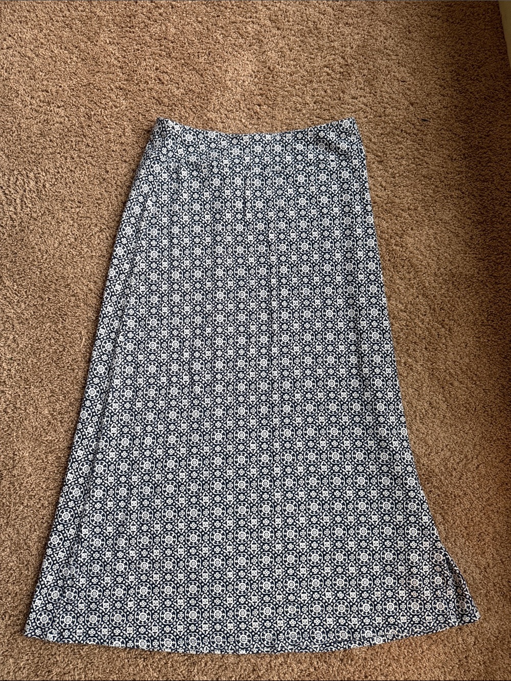 Talbots Black and White Maxi Skirt with Geometric Print